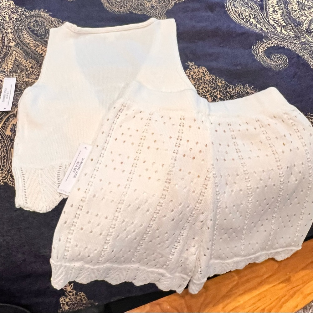 White Knit Sleeveless Top and Shorts Set